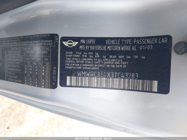 2003 MINI COOPER WMWRC334X3TC43283 Photo 8
