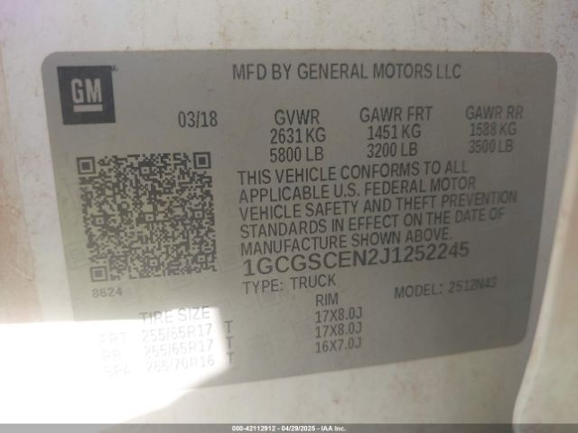 2018 CHEVROLET COLORADO 1GCGSCEN2J1252245 Photo 8