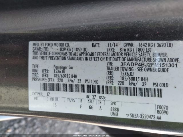3FADP4BJ2FM151301 Ford FIESTA SE