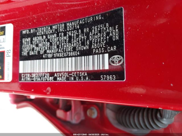 4T1BF1FK6EU798604 Toyota Camry Se Sport