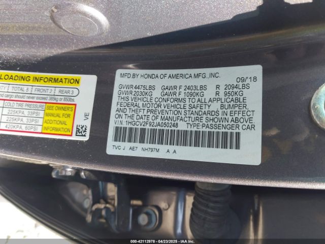 1HGCV2F92JA050248 Honda Accord Touring 2.0t