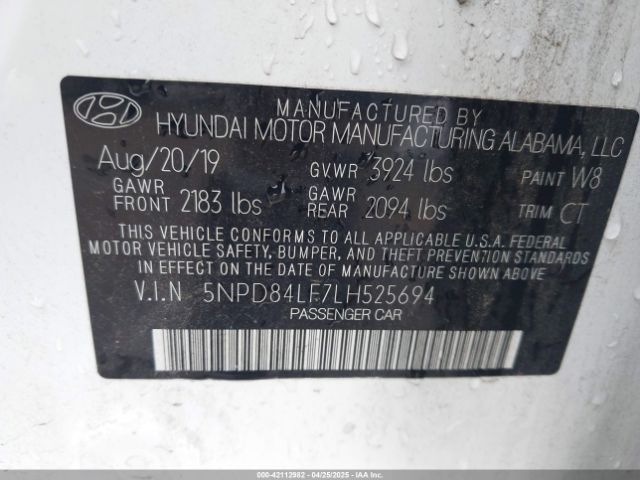 5NPD84LF7LH525694 Hyundai mpi nu