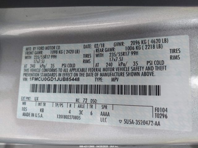 2018 FORD ESCAPE 1FMCU0GD1JUB85448 Photo 8