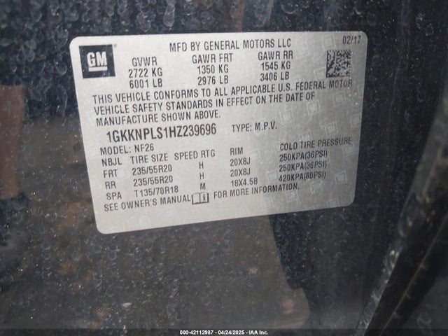 1GKKNPLS1HZ239696 GMC Acadia Denali