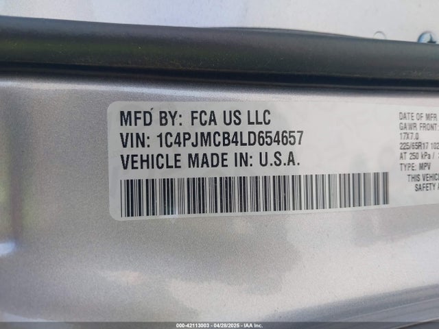 1C4PJMCB4LD654657 Jeep Cherokee Latitude 4x4