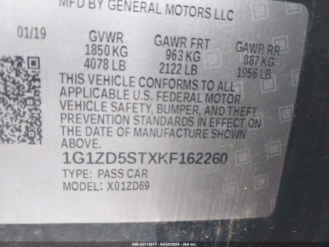 1G1ZD5STXKF162260 Chevrolet MALIBU LT