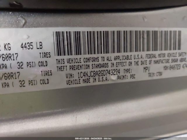 1C4NJCBA2GD743224 Jeep Compass Sport