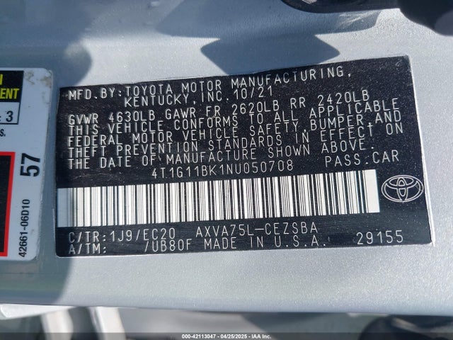 4T1G11BK1NU050708 Toyota Camry Se Nightshade Special Awd
