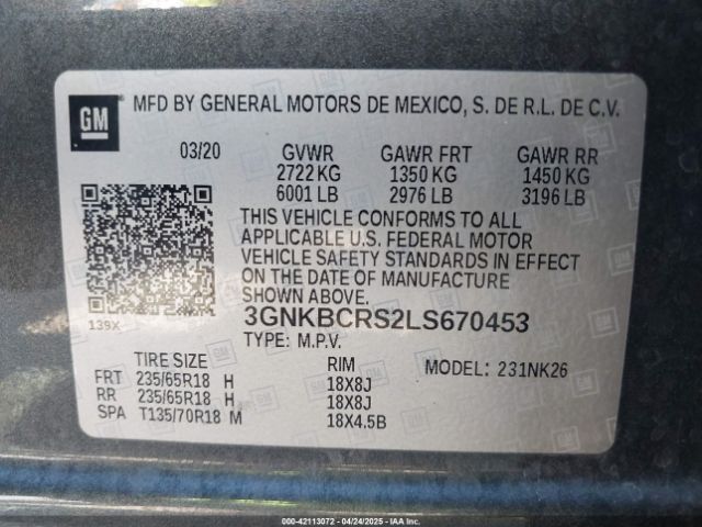 3GNKBCRS2LS670453 Chevrolet Blazer Fwd 2lt