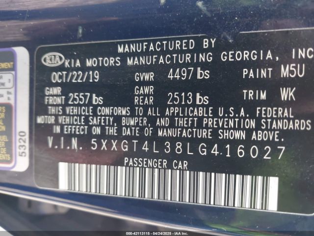 5XXGT4L38LG416027 KIA Optima S