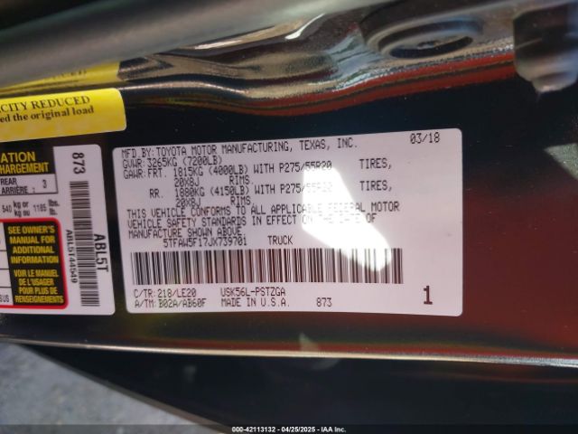 5TFAW5F17JX739701 Toyota Tundra Platinum 5.7l V8
