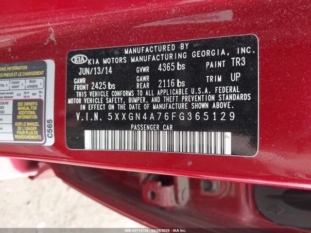 5XXGN4A76FG365129 KIA OPTIMA EX