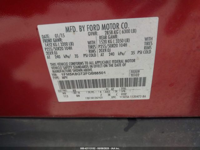 1FM5K8GT2FGB88501 Ford EXPLORER SPORT