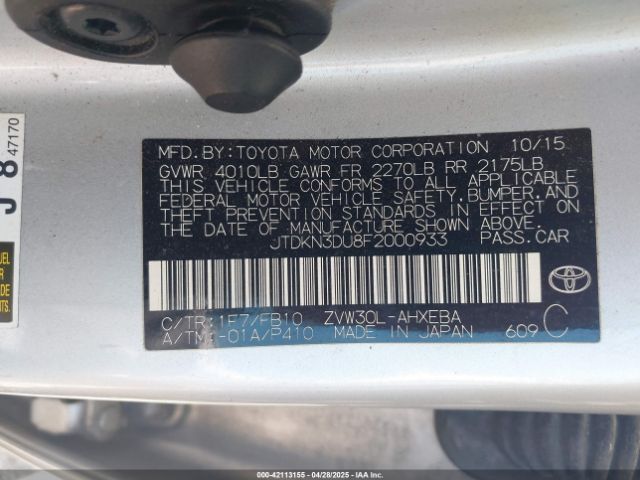 JTDKN3DU8F2000933 Toyota Prius Two