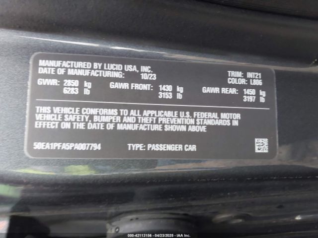 2023 LUCID AIR 50EA1PFA5PA007794 Photo 8