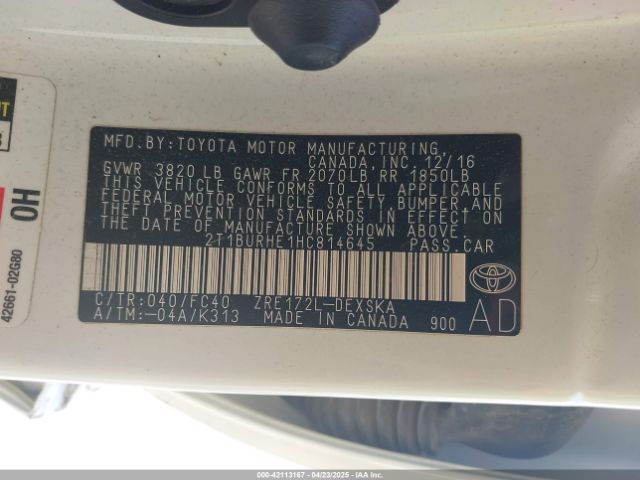 2T1BURHE1HC814645 Toyota COROLLA SE