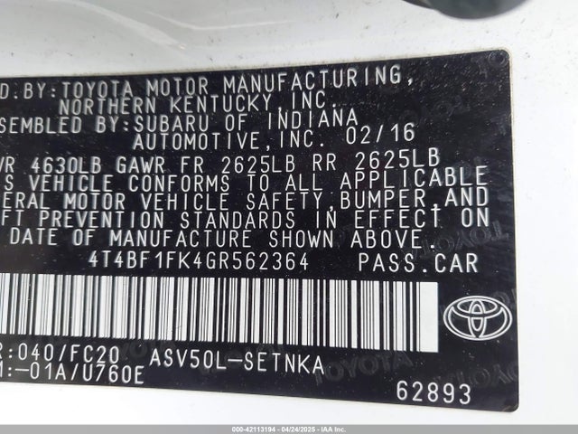 4T4BF1FK4GR562364 Toyota CAMRY LE