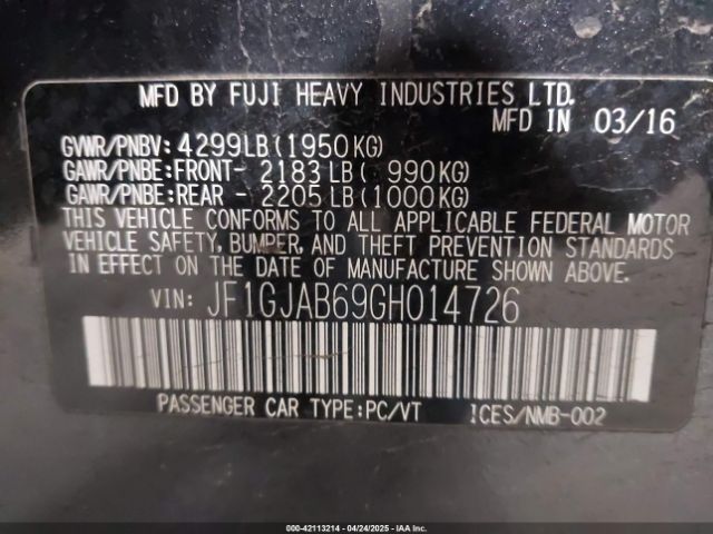 JF1GJAB69GH014726 Subaru Impreza 2.0i Premium
