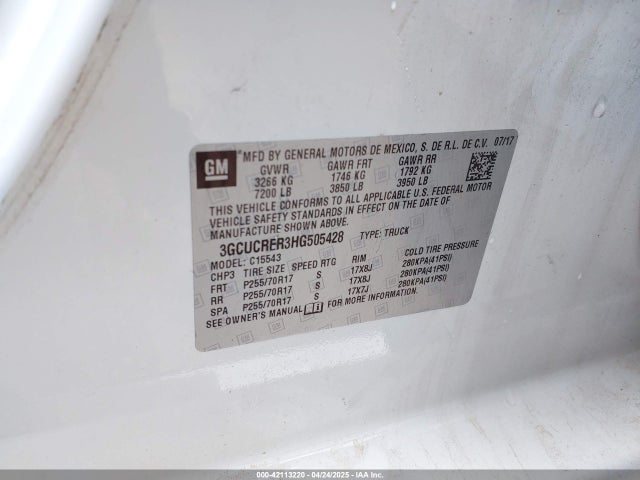 3GCUCRER3HG505428 Chevrolet Silverado 1500 1lt