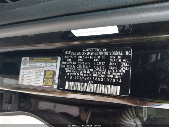 5XYPG4A38GG107974 KIA Sorento 2.4l L