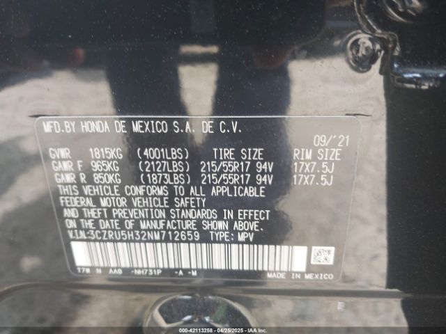 3CZRU5H32NM712659 Honda Hr-v 2wd Lx