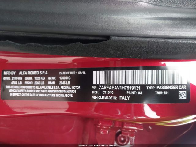 ZARFAEAV1H7519131 Alfa Romeo Giulia Quadrifoglio Rwd