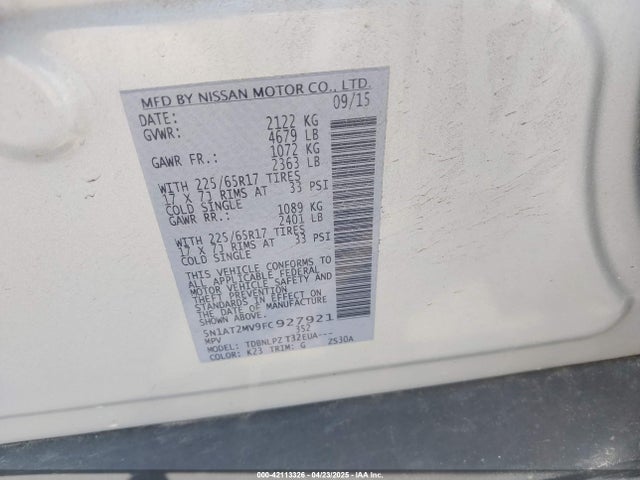 5N1AT2MV9FC927921 Nissan ROGUE S