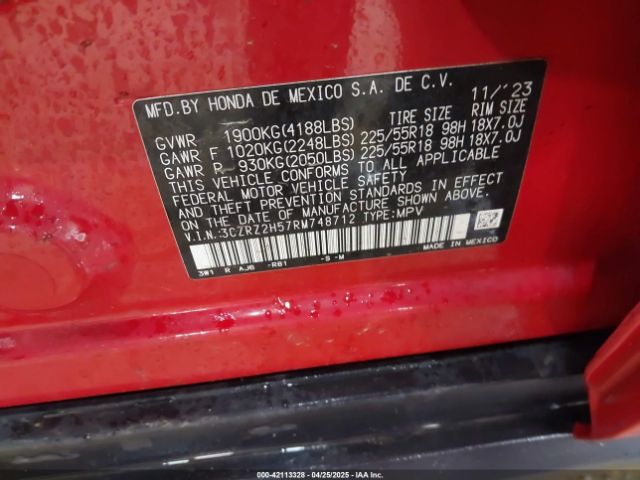 3CZRZ2H57RM748712 Honda Hr-v Awd Sport/awd Sport W/o Bsi