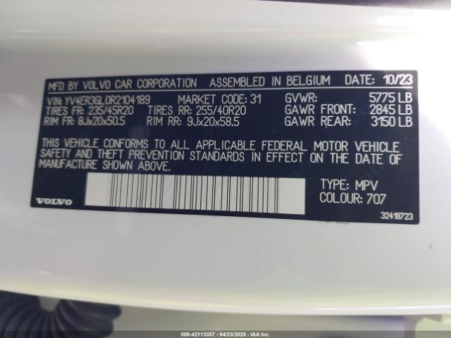 YV4ER3GL0R2104189 Volvo C40 Recharge Pure Electric Twin Plus