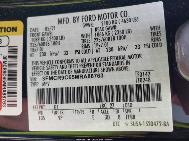 2021 FORD BRONCO SPORT 3FMCR9C65MRA88763 Photo 8