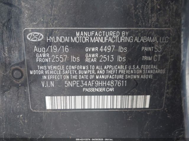 5NPE34AF9HH487611 Hyundai Sonata Sport
