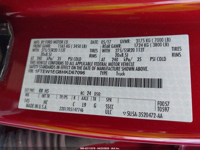 Ford F-150 Lariat 2017 1FTEW1EG8HKD67096 Image 9