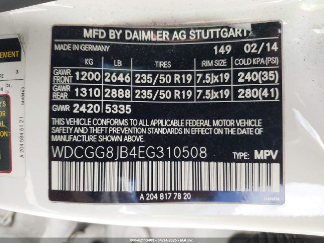 WDCGG8JB4EG310508 Mercedes-Benz Glk 350 4matic