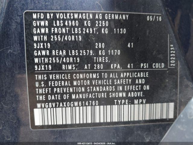 2016 VOLKSWAGEN TIGUAN WVGBV7AX0GW614760 Photo 8