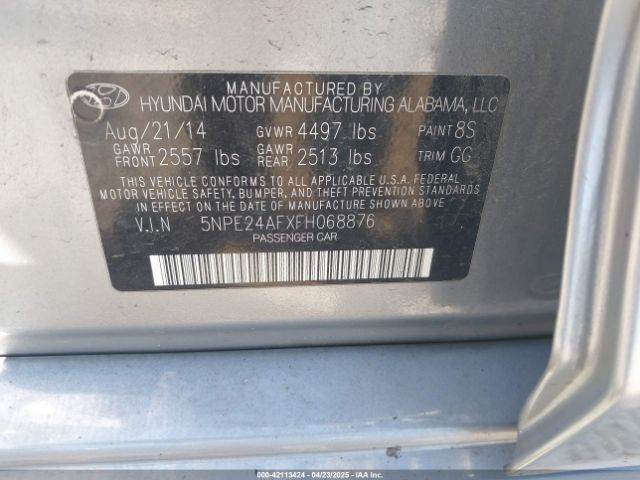 5NPE24AFXFH068876 Hyundai SONATA SE