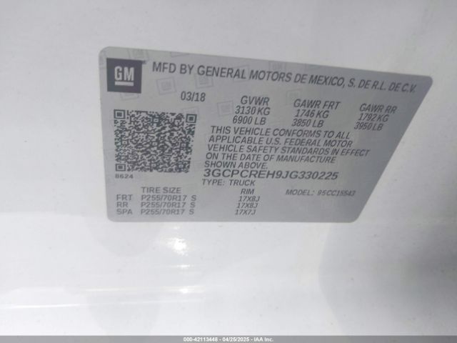 3GCPCREH9JG330225 Chevrolet Silverado 1500 1lt
