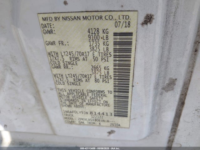 1N6AF0LY9JN814413 Nissan Nv Cargo Nv2500 Hd Sv V8