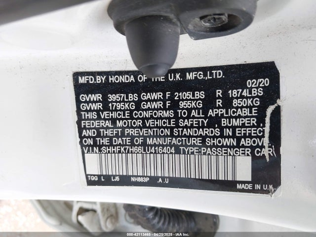 SHHFK7H66LU416404 Honda CIVIC EX