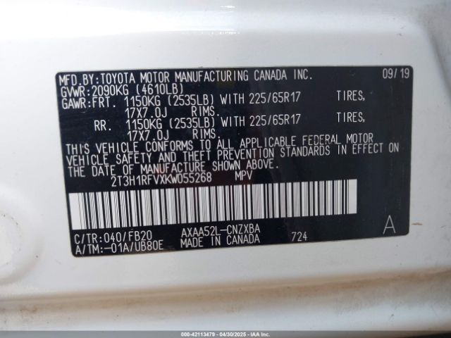 2T3H1RFVXKW055268 Toyota RAV4 LE