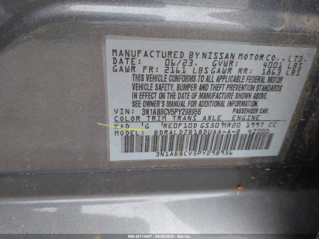 3N1AB8CV5PY298956 Nissan Sentra Sv Xtronic Cvt