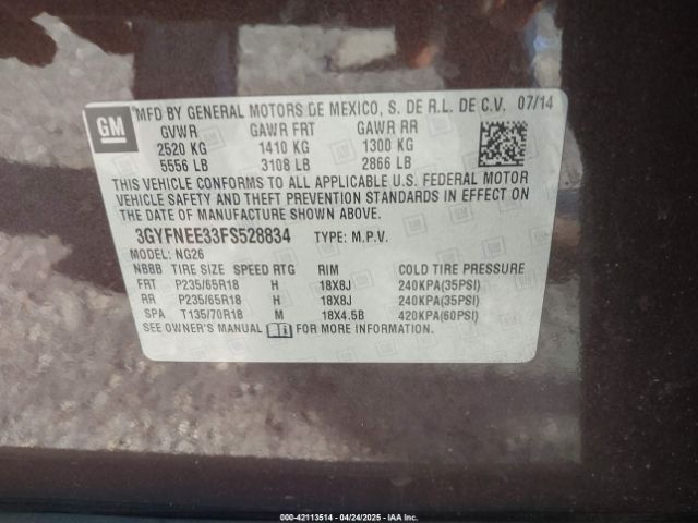 3GYFNEE33FS528834 Cadillac Srx Luxury Collection