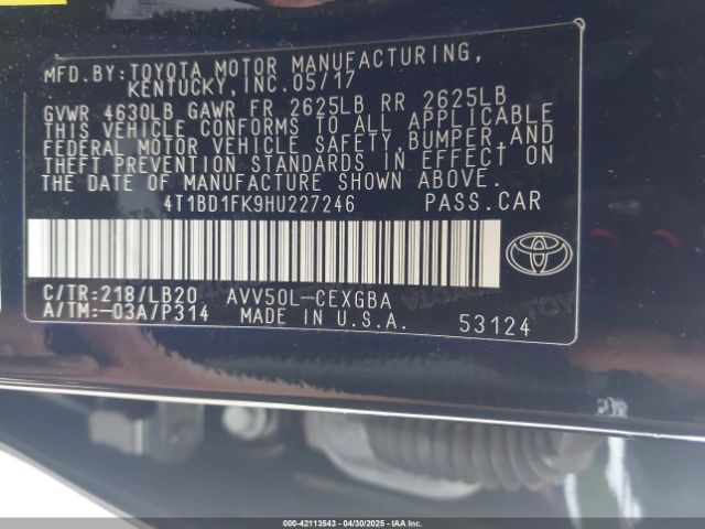 2017 TOYOTA CAMRY HYBRID 4T1BD1FK9HU227246 Photo 8