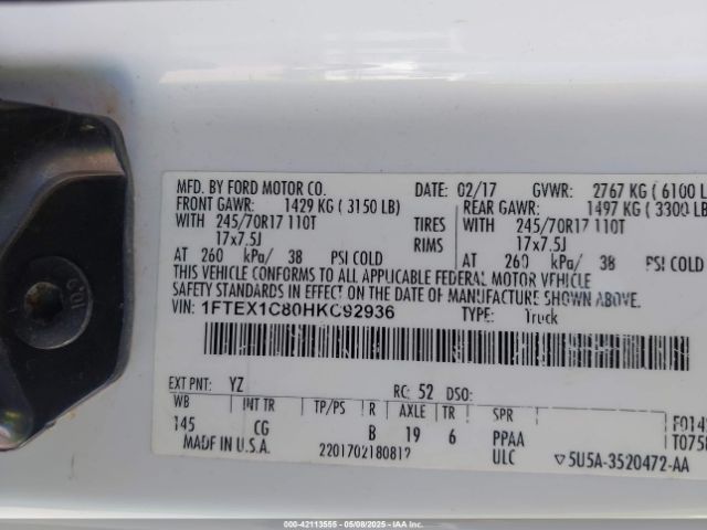 1FTEX1C80HKC92936 Ford F-150 Xl