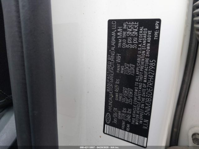 5NMJB3DE7RH427985 Hyundai TUCSON SEL