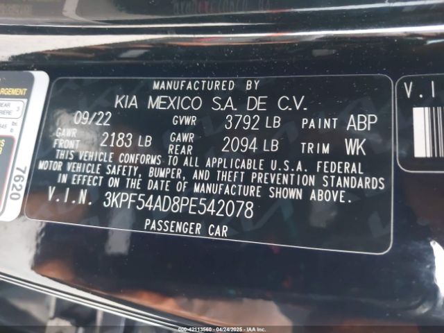 3KPF54AD8PE542078 KIA Forte Gt-line