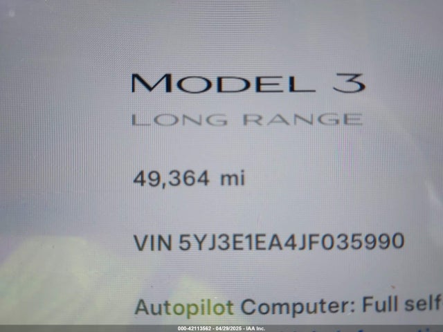 5YJ3E1EA4JF035990 Tesla MODEL 3