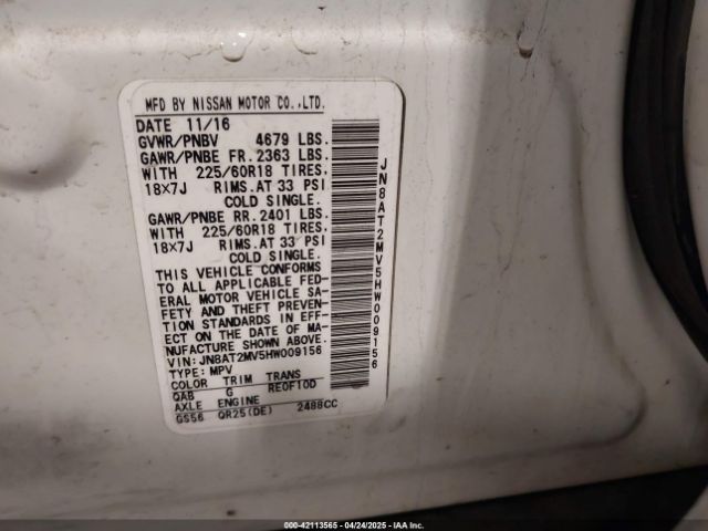 JN8AT2MV5HW009156 Nissan Rogue Sl