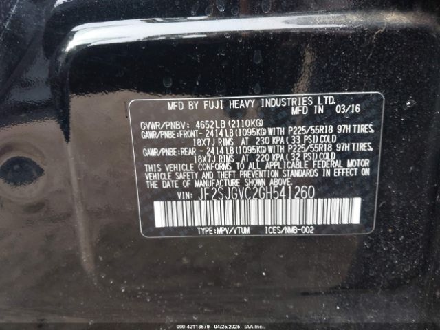 JF2SJGVC2GH541260 Subaru Forester 2.0xt Touring