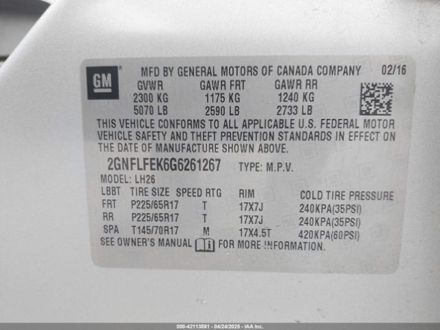 2GNFLFEK6G6261267 Chevrolet EQUINOX LT
