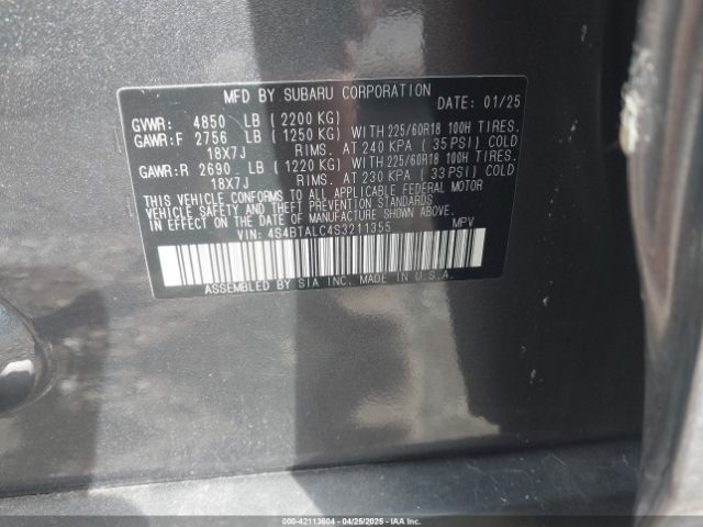 4S4BTALC4S3211355 Subaru Outback Onyx Edition